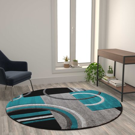 FLASH FURNITURE Turquoise 5' x 5' Geometric Abstract Area Rug KP-RG953-55-TQ-GG